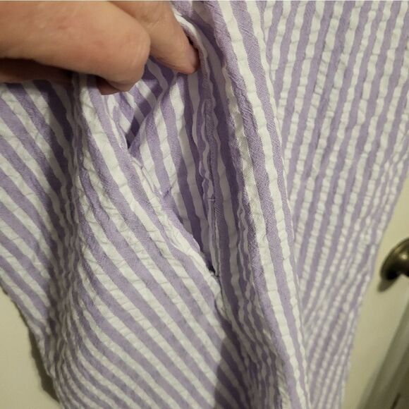 Country Store Purple Striped Floral Front Zip Cotton House Coat Robe Size M - Picture 7 of 11